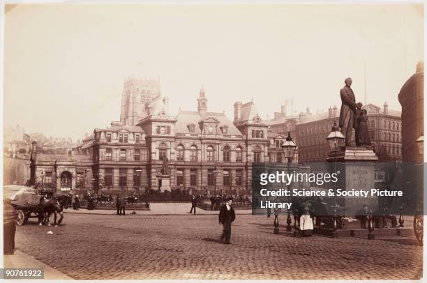 Photograph published by Frith and Co. In the foreground is a statue of the Yorkshire humanitarian Richard Oastler , Oastler campaigned for an end to...
