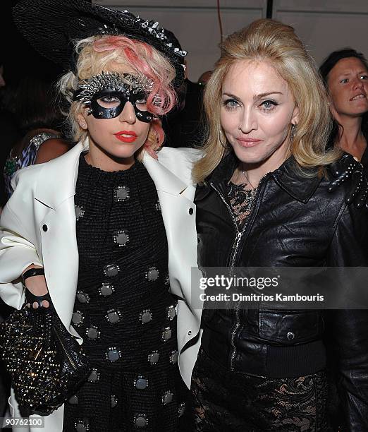 Lady Gaga and Madonna attend the Marc Jacobs 2010 Spring Fashion Show at the NY State Armory on September 14, 2009 in New York City.