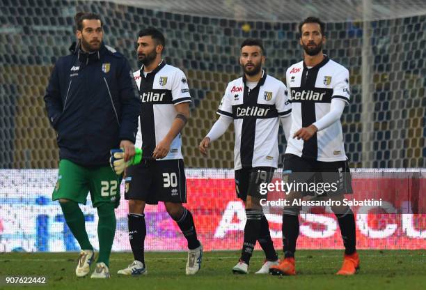 Parma FC player reacts after the serie B match between US Cremonese and Parma FC at Stadio Giovanni Zini on January 20, 2018 in Cremona, Italy.