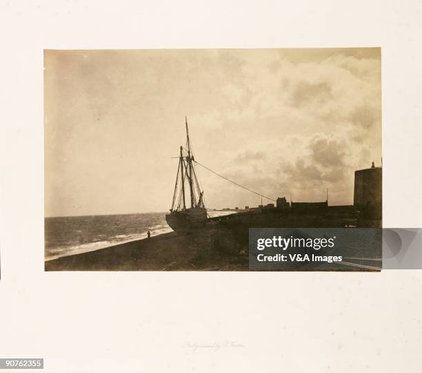 Photograph by Roger Fenton of a ship on the beach at Hythe in Kent. An unusual subject for Fenton, this seaside view is notable for its treatment of...