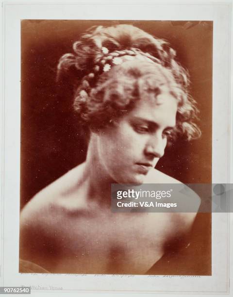 Circa 1872: Albumen print. Photograph by Julia Margaret Cameron whose photographic portraits are considered among the finest in the early history of...