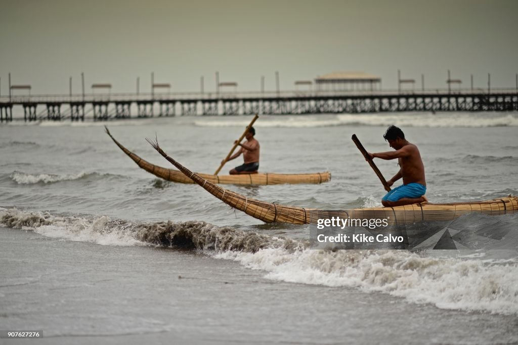 Totora reed fishing boat