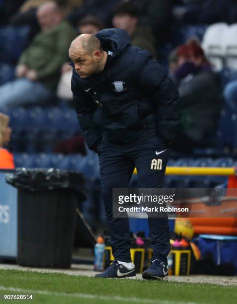 Preston North End manager Alex Neil reacts during the Sky Bet Championship match between Preston North End and Birmingham City at Deepdale on January...