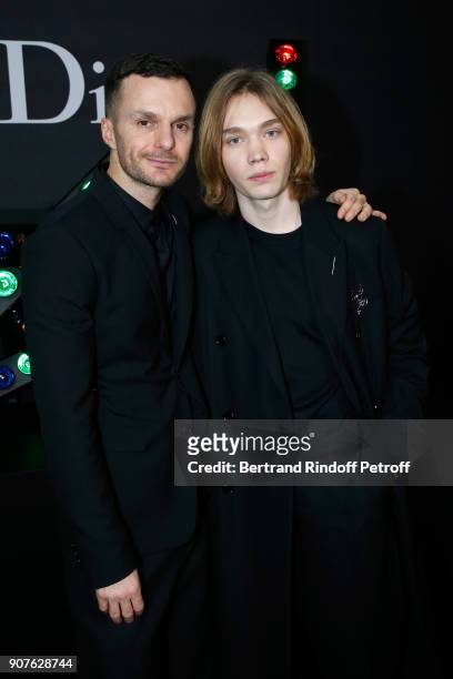Stylist of Dior Men, Kris Van Assche and actor Charlie Plummer pose after the Dior Homme Menswear Fall/Winter 2018-2019 show as part of Paris Fashion...