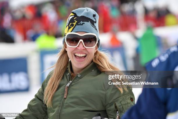 Nina Proll smiles during the KitzCharityTrophy on January 20, 2018 in Kitzbuehel, Austria.