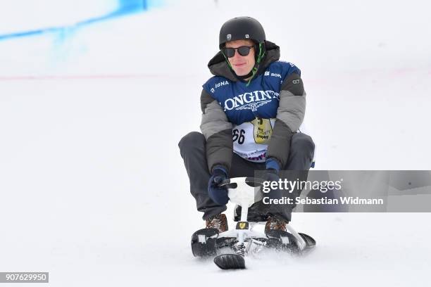 Brendon Hartley rides a sled during the KitzCharityTrophy on January 20, 2018 in Kitzbuehel, Austria.