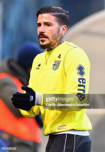 Vacca Antonio of Parma Calcio looks on before the serie B match between US Cremonese and Parma FC at Stadio Giovanni Zini on January 20, 2018 in...