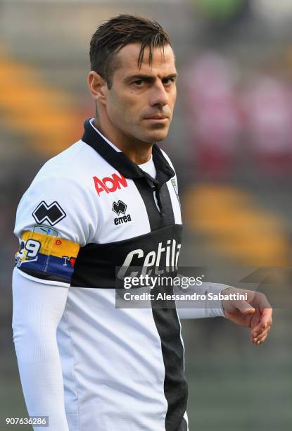 Emanuele Calaiò of Parma Calcio looks on during the serie B match between US Cremonese and Parma FC at Stadio Giovanni Zini on January 20, 2018 in...