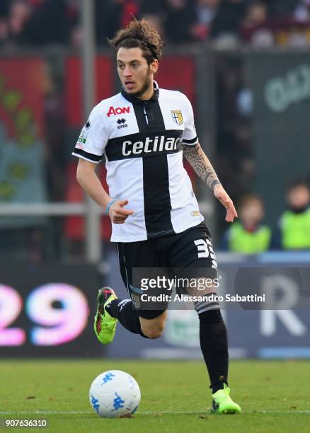 Jacopo Dezi of Parma Calcio in action during the serie B match between US Cremonese and Parma FC at Stadio Giovanni Zini on January 20, 2018 in...