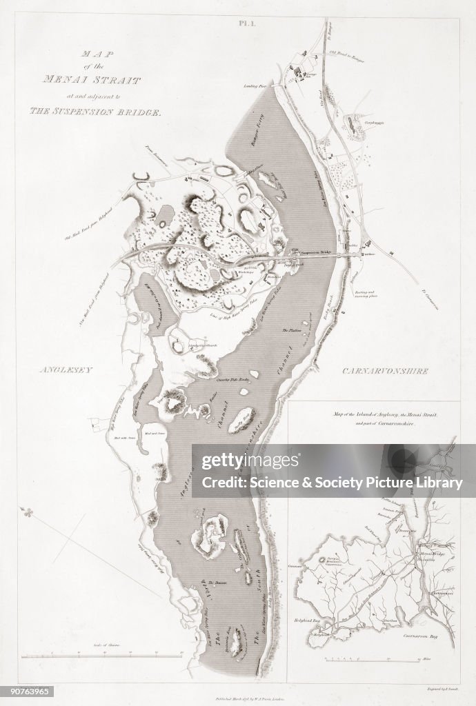 �Map of the Menai Strait at and adjacent to the Suspension Bridge�, 1828.