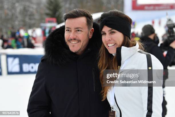 Austrian real estate tycoon Rene Benko and his wife Nathalie Benko pose for a picture during the KitzCharityTrophy on January 20, 2018 in Kitzbuehel,...