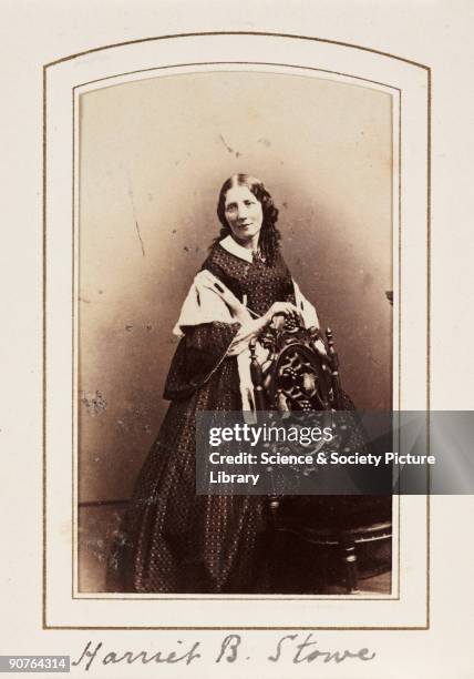 Carte-de-visite portrait of the American author of �Uncle Tom�s Cabin�, Harriet Beecher Stowe , taken at the Black's studio, Boston, USA. A...