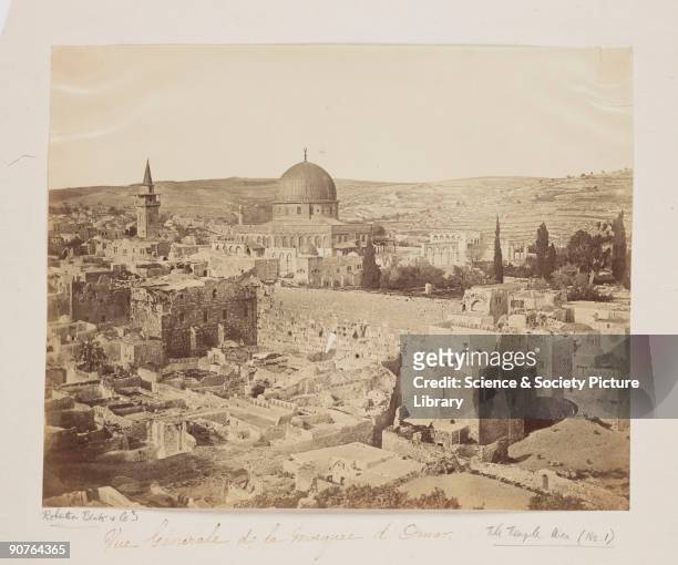 Photograph of the Mosque of Omar, Jerusalem, taken by Robertson, Beato and Co in 1857. Omar was the caliph-successor of Muhammad who captured...