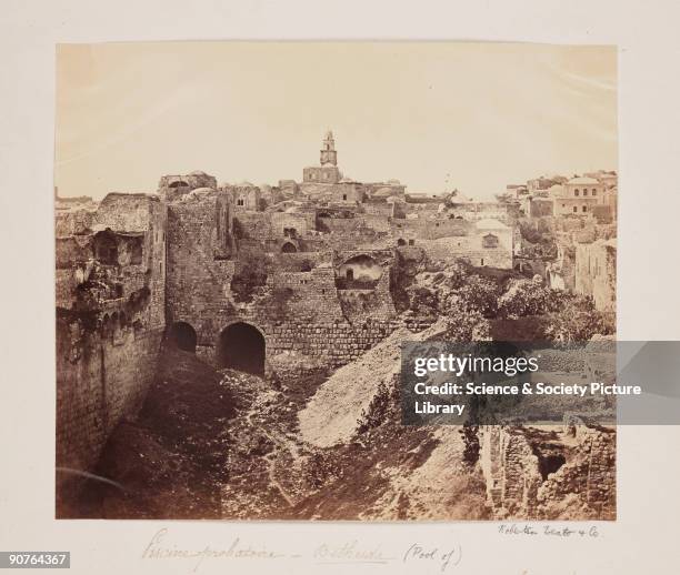 Photograph of the Pool of Bethesda, Jerusalem, taken by Robertson, Beato and Co. The Pool of Bethesda was where, according to the Bible, Jesus healed...