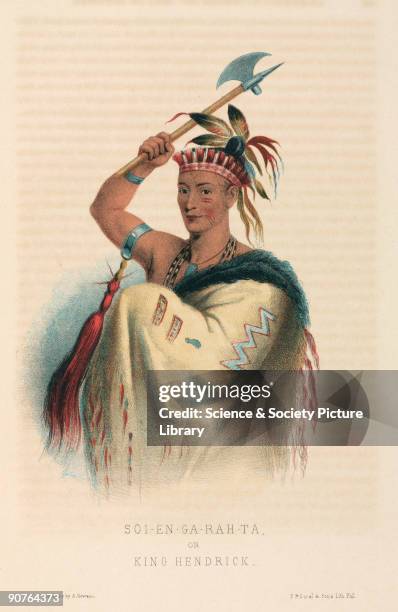 Lithograph made in 1857 by A Newsam of the Native American chief , also known as Thoyanoguen, who was a Mohican by birth but was adopted by the...