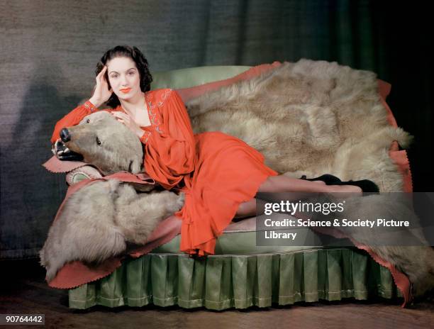 Kodachrome colour photograph of Pat Kirkwood , taken by J C A Redhead during World War Two. A popular singer and actress, Pat Kirkwood is...