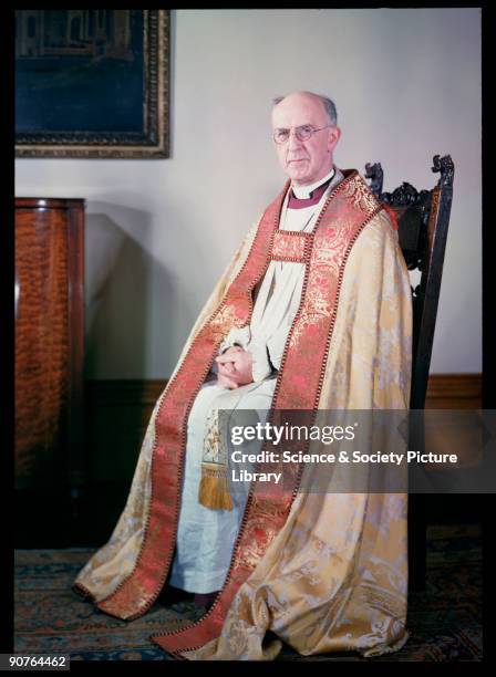 Kodachrome colour photograph of William Temple Archbishop of Canterbury, taken by JCA Redhead during World War Two. Temple was the eighty-ninth...