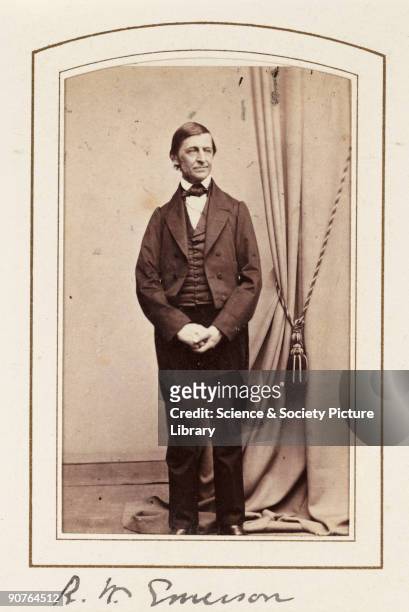 Carte-de-visite portrait of Ralph Waldo Emerson , taken at the studio of J. W. Black, Boston, USA, in about 1860. A carte-de-visite is a photograph...