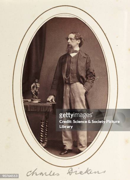 Carte-de-visite portrait of Charles Dickens , taken at the studio of John & Charles Watkins, London, in about 1865. A carte-de-visite is a photograph...
