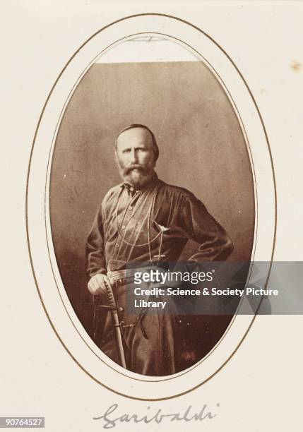 Carte-de-visite portrait of Italian republican Giuseppe Garibaldi . A carte-de-visite is a photograph mounted on a piece of card the size of a formal...
