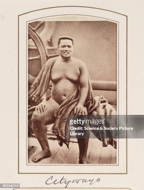 Carte-de-visite portrait of Cetywayo , king of the Zulus, taken on board the S.S. Natal by Crewes & Van Laun, Cape Town, South Africa and published...