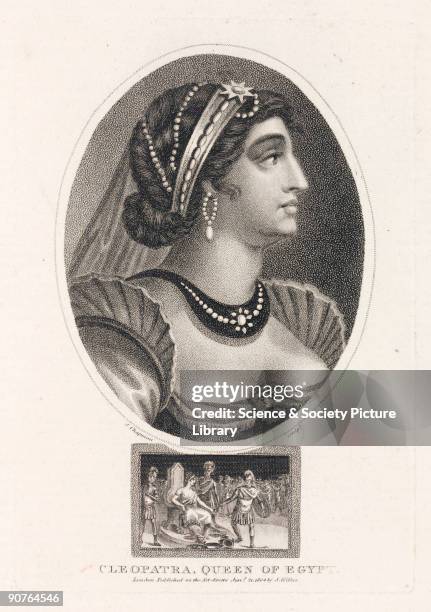 Engraving by J Chapman made in 1804, showing a romanticised 19th century conception of Queen Cleopatra of Egypt . Illustration from �Encyclopaedia...