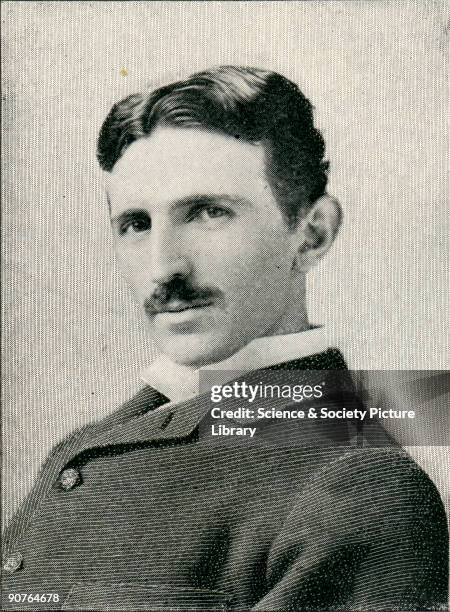 Etching of Nikola Tesla , aged 34, circa 1890. A Serbian-American physicist and electrical engineer, he was born in Croatia to Serbian parents. Tesla...