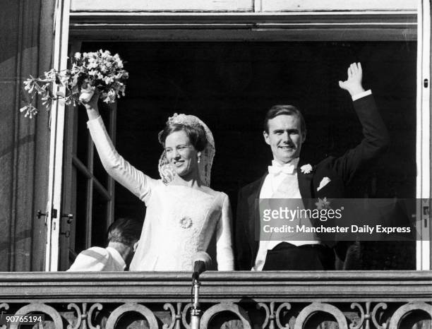Princess Margrethe, later Queen Margrethe II, weds Prince Henrik in Copenhagen. Prince Henrik was formerly French diplomat Count Henri de Monpezat.