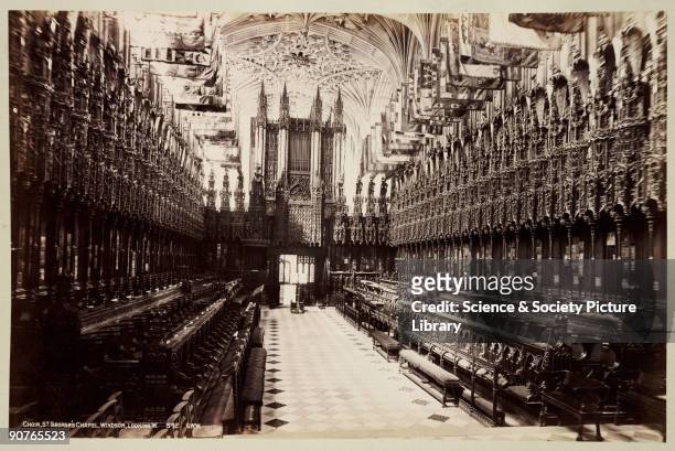 Photograph of the choir stalls in St George's Chapel, Windsor Castle, from an album of sixty photographic views of London, published by George...
