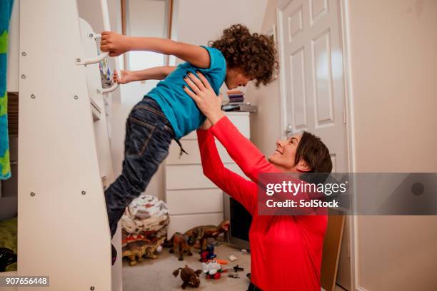 playing with mum - bunk beds for 3 stock pictures, royalty-free photos & images