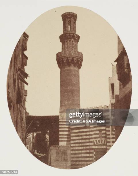 Albumen print of a minaret in Cairo. Dimensions 15.9 x 12.1cm.