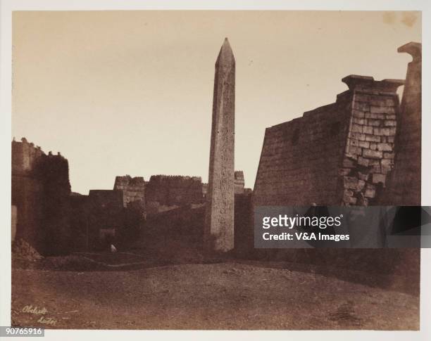 Albumen print of ' Propylou of Luxor with Obelisk. Originally there were two oblisques one of which - the one standing was given by the Egyptian...
