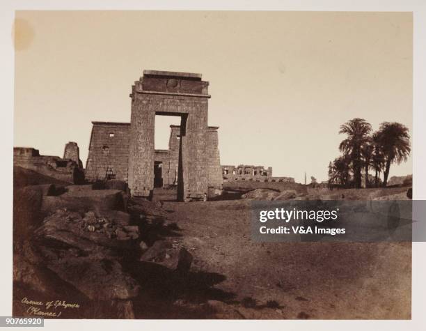 Albumen print of 'Karnack. Avenue of Sphinxes and principal Gateway.' Dimensions 16.1 x 20.9cm.