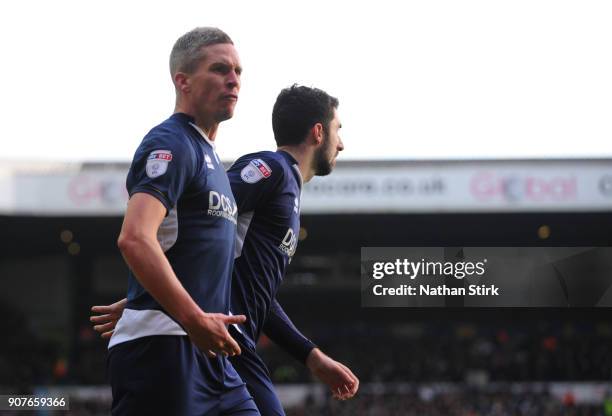 Steve Morison of Millwall celebrates during the Sky Bet Championship match between Leeds United and Millwall at Elland Road on January 20, 2018 in...