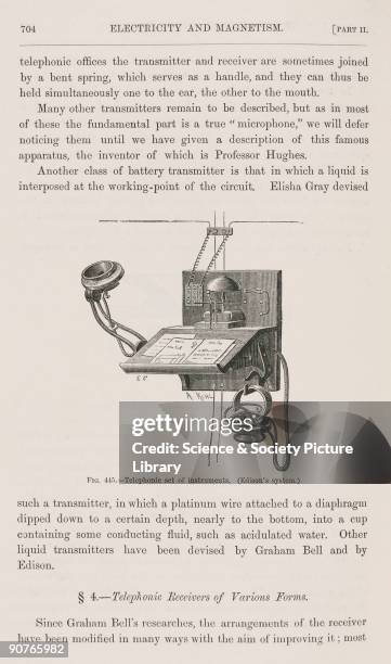 Engraving by Kohl. The American scientist and inventor Thomas Alva Edison redesigned the telephone shortly after its invention by Alexander Graham...