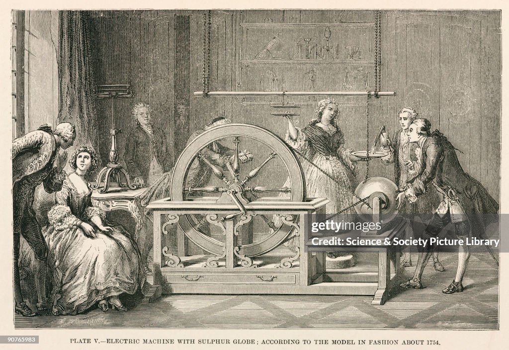 Electrostatic machine with sulphur globe, c 1750s.