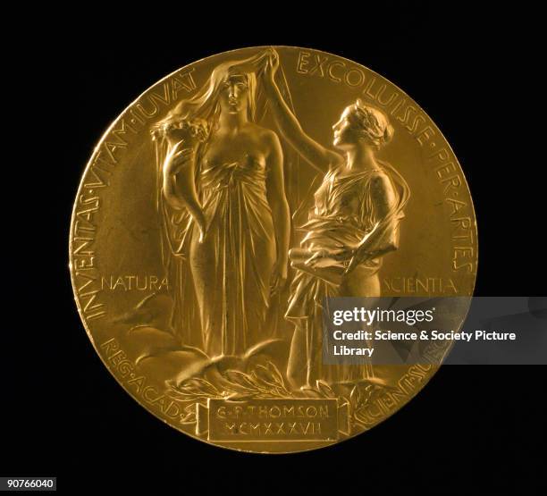 Medal for the Nobel Prize for Physics, awarded to British physicist George Paget Thomson in 1937. The design shows the muses of nature and science...