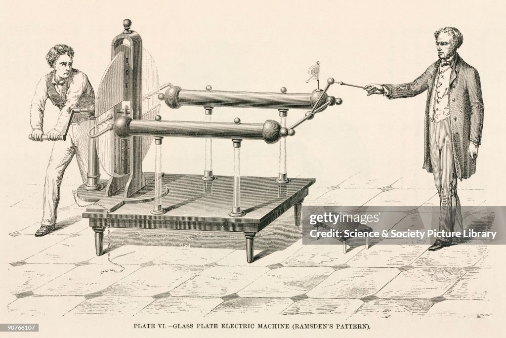 Jesse Ramsden�s glass plate electrostatic machine, c 1760s.