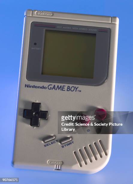 Hand-held games console with 'Tetris' game cartridge, made by Nintendo, Japan. The Nintendo �Game Boy� was based on the Z80 microprocessor used in...