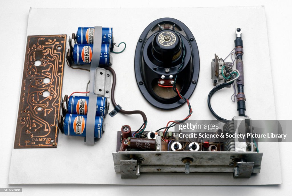 Components of a Pam 710 portable radio, 1956.