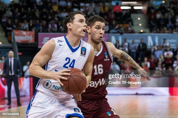 Kyle Kuric of St. Petersburg and Stefan Jovic of Muenchen battle for the ball during the EuroCup Top 16 Round 3 match between FC Bayern Munich and...