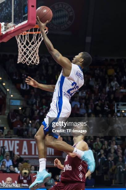 Demonte Harper of St. Petersburg and Stefan Jovic of Muenchen battle for the ball during the EuroCup Top 16 Round 3 match between FC Bayern Munich...