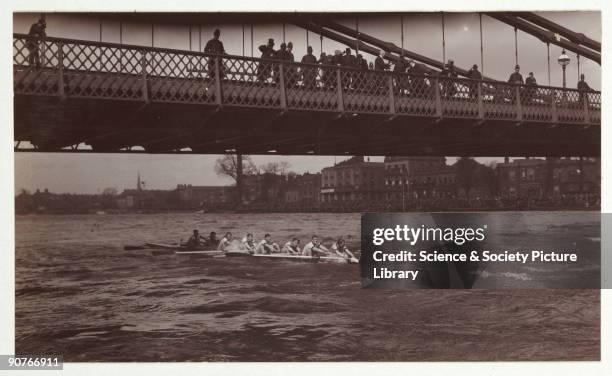 Snapshot photograph of the Oxford and Cambridge Boat Race, possibly at Hammersmith Bridge. Originally a shooting term, the word 'snapshot' was first...