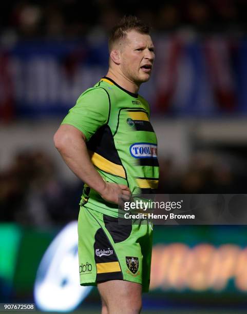 Dylan Hartley of Northampton Saints during the European Rugby Champions Cup match between Saracens and Northampton Saints at Allianz Park on January...