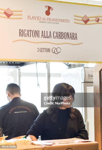Festival of the 'Carbonara' pasta dish typical of Italian cuisine, Eataly Rome on january 20, 2018