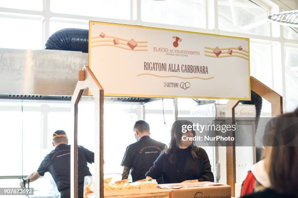 Festival of the 'Carbonara' pasta dish typical of Italian cuisine, Eataly Rome on january 20, 2018