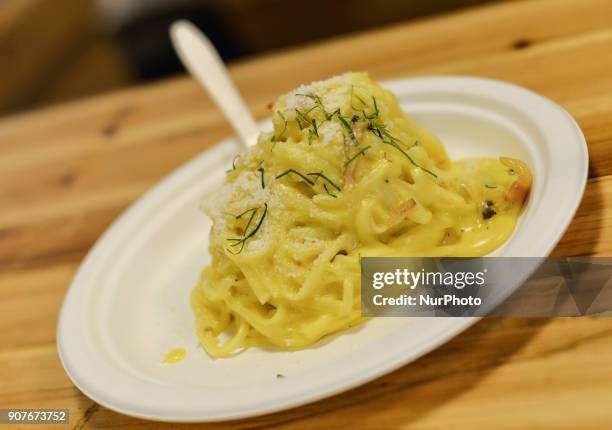 Festival of the 'Carbonara' pasta dish typical of Italian cuisine, Eataly Rome on january 20, 2018