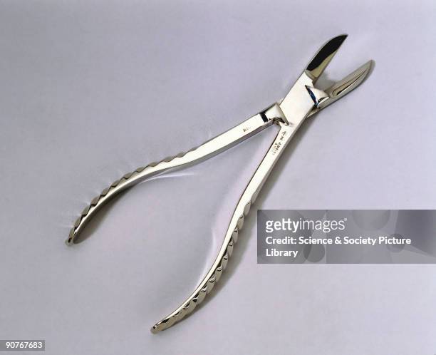 Bone forceps from a military issue surgical instrument set of the Royal Army Medical Corps , made by John Weiss and Sons Ltd, London. The set...