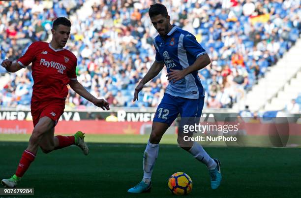 Didac Vila during the La Liga match between RCD Espanyol and Sevilla FC played in the RCDEstadium, in Barcelona, on January 20, 2018. Photo: Joan...