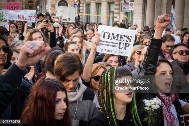 Actress Asia Argento, who spoke out against Harvey Weinstein who allegedly sexually assualted her, demonstrates against sexual harassment, violence...